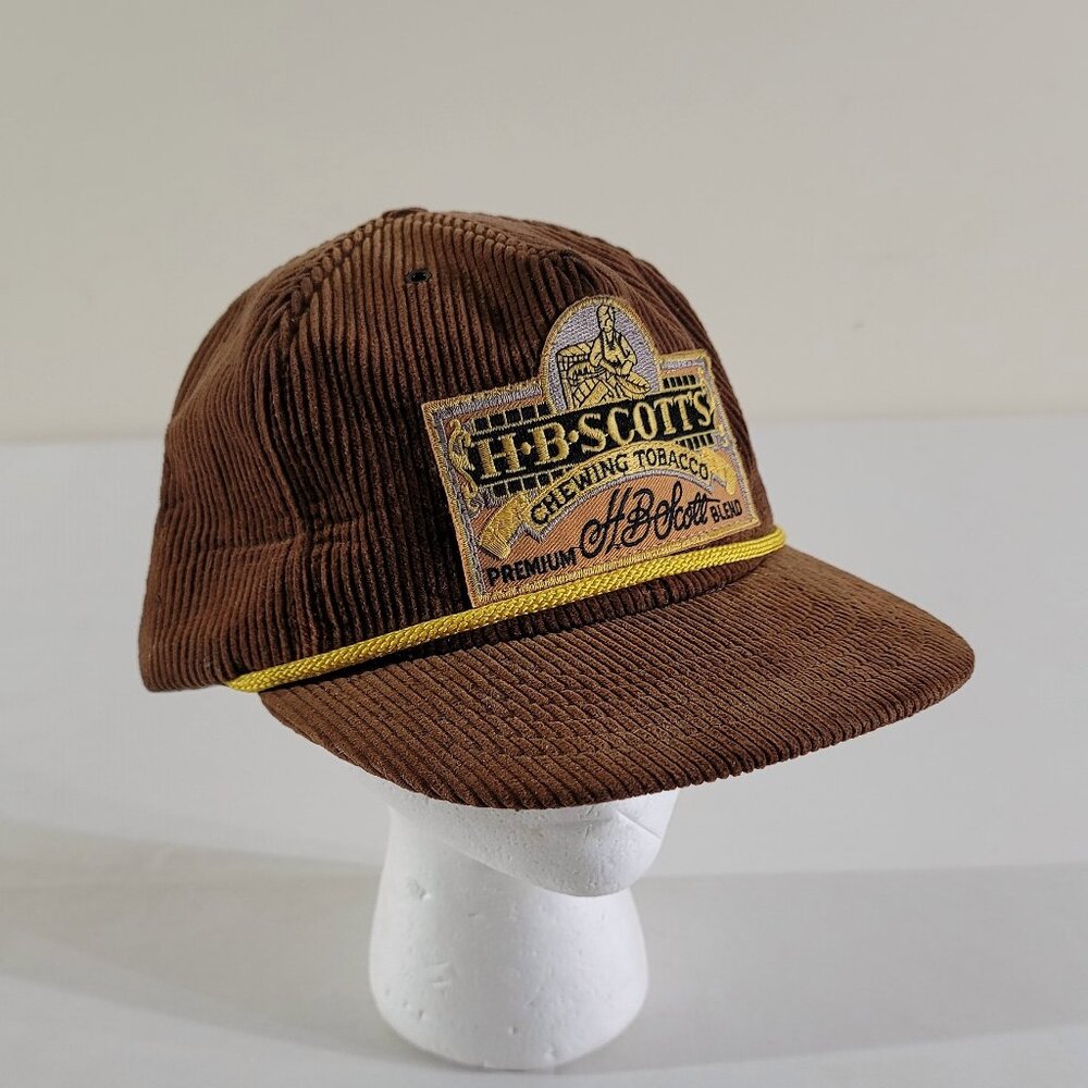 Vintage H.B. SCOTT'S Chewing Tobacco Corduroy Snapback Hat NOS Made in USA Rope